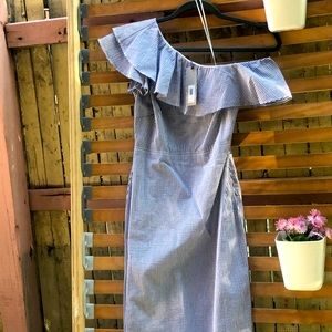 Banana republic asymmetrical ruffle shoulder midi